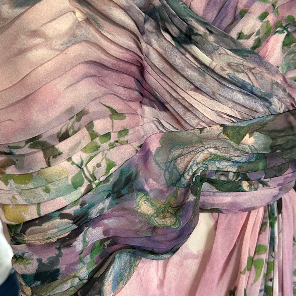 Adrianna Papell Strapless Pink Floral Chiffon Gown - Picture 3 of 6